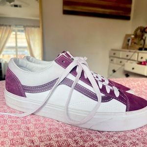 Burgandy and White Vans